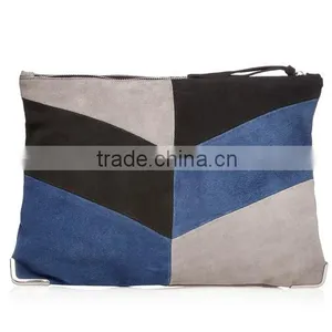 High Quality Navy Suede Colour Block Clutch Bag thumbnail-2