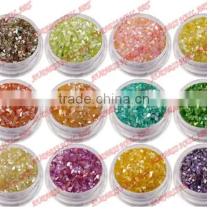 12 COLORS/set Crushed Shell Powder Nail Art Tips 3D UV Gel Decoration Design thumbnail-1