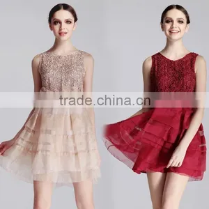 2015 Hot Sale Prom Princess Sleeveless Lace Fashion Dress Design thumbnail-1