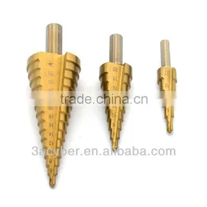 New 3Pcs Large HSS Steel Step Cone Drill Titanium Bits Set Hole 4-12/20/32mm thumbnail-1