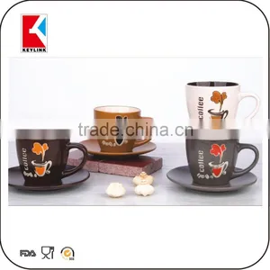 Black Outside Color Inside in Metal Holder 90cc Espresso Cups 12pcs Ceramic Cup and Saucer thumbnail-2