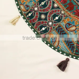 Indian Round Decorative Pillow Covers Indian Throw Pillows Indian Round Cushion Covers Pom Pom Round Pillows thumbnail-4