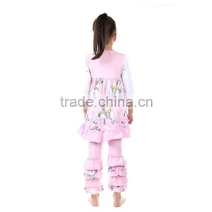 2016 New Pink Spring/summer Baby Girl Knitted Cotton 2pcs Boutique Clothing Set Lovely Baby Girl Spring Ruffle Pants Outfit thumbnail-4