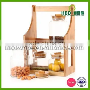 Glass Canister Set With Bamboo Rack thumbnail-1