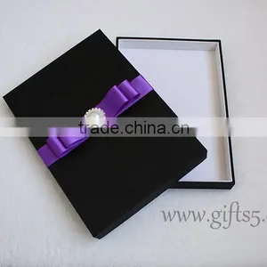 Elegant Custom Black Wedding Invitation Box With Ribbon thumbnail-1