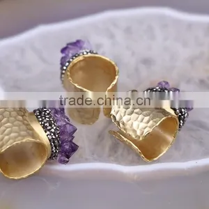 Natural Amethyst Quartz Ring Paved Zircon Amethyst Stone Druzy Ring thumbnail-2