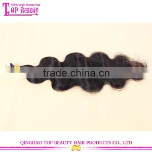 Natural Black Peruvian Hair Raw Unprocessed Virgin Large Stock Body Wave Tape Hair Extension thumbnail-1