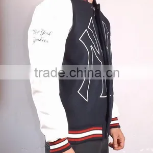 Melton Wool With Geniune Leather Sleeves Varsity Jacket , Wool Body With Leather Arms Varsity Jackets thumbnail-3