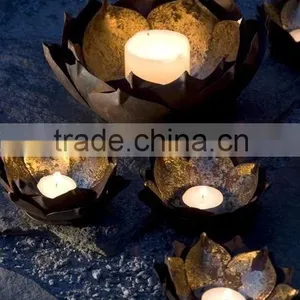 Black & Gold Finish Votive T-light Holder Leaf Design Lotus thumbnail-1