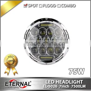 75W 7" Round LED Headlights Hummer Jeep Wrangler CJ TJ JK Prewired H4 thumbnail-2