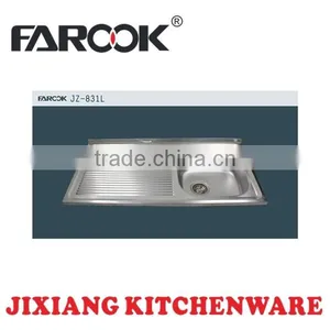 JZ-831L 100*50cm Single Bowl Stainless Steel Sink With Left Drainboard thumbnail-1