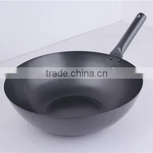 Black Flat Bottom Signle Handle Coating Carbon Steel Cooking Wok thumbnail-1