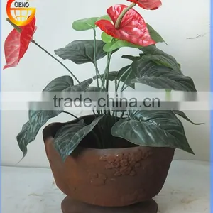 Brown Color Flower Planter Fiber Glass Material Pot With Rust Metal Effect thumbnail-1
