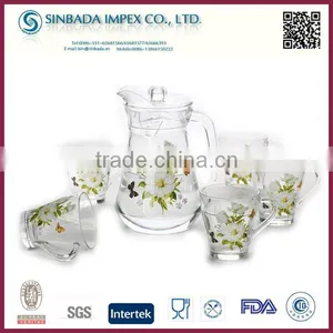 2015 New Hot Selling Drinking Glassware Set, Glass 7pcs Water Set With Decal thumbnail-6
