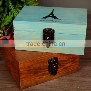 N535 Hot Sell Wooden Storage Box Effel Printing Retro Sundries Holder Box thumbnail-1