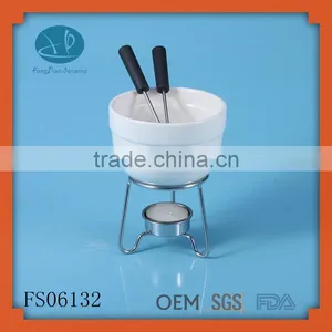 White Ceramic Mini Chocolate Fondue Set,ceramic Fondue With 2pc Forks thumbnail-1