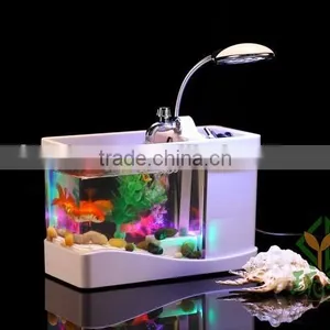 Mini USB Fish Tank With Multi-functions LED Light & Pen Container & Perpetual Calender USB Desk Aquariums With Lamp thumbnail-4