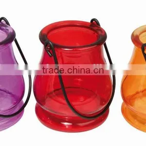 Glass Candle Holder , Glass Candle Jar With Metal Handle thumbnail-1