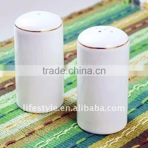 2pcs Porcelain Salt & Pepper Shaker Set With Gold Line thumbnail-1