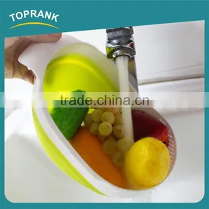 New Design Foldable Storage Baskets Silicone Collapsible Kitchen Vegetables Fruit Basket With Colander thumbnail-5