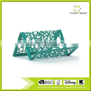 Green Hollow Dot Pattern Metal Punched Decorative Desk Name Card Holder thumbnail-1