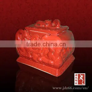Square Style Red Glaze Handpainting Dragon Ceramic Headstone Urn for Sale in Europe thumbnail-1