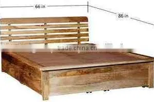 Natural Mango Wood Finish Solid Wooden Queen Size Bed With Storage thumbnail-1