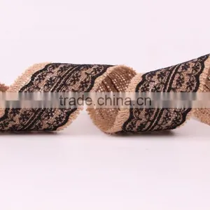 Jute Burlap Natural Hessian Ribbon With Black Color Lace Trim Wedding Rustic Vintage thumbnail-1