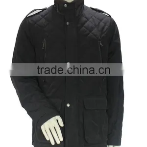 Stand Colar Button and Zipper Multi Pocket Black Jacket With Applique on Sleeve thumbnail-1