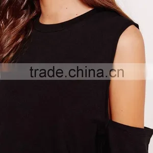 OEM Service Latest Design Lady Black Cold Shoulder Pretty Sweatshirt thumbnail-5