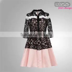 New Long-sleeved Black Lace Stitching Fluffy Skirt Fashion Dress Women's Clothing Imported From China thumbnail-1