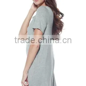 Women Clothing Shortsleeve Loose Flowy Stretch Fabric Knit Crewneck Tunic Dresses for Women thumbnail-5