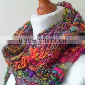 Funky Handknit Scarf - Knit Scarf - Handspun Scarf - Scarf - Bohemian - Fairy - Romantic - Hippie - Colourful Scarf thumbnail-1