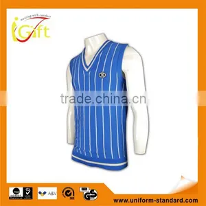 ISO9001/BSCI Manufature Blue 100% Cotton Embroidery Pattern Knitted Vests thumbnail-1