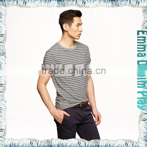 Mens Plain Striped Quality Cotton O-Neck T-Shirts thumbnail-2