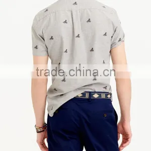 2015 New Arrival Short-sleeve Chambray Shirt With Embroidered Octopi Button-down Collar With Pocket thumbnail-2