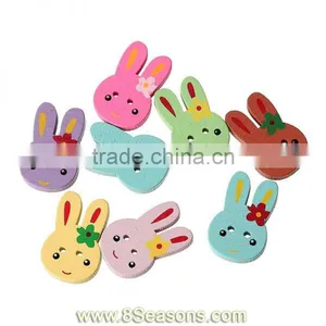 Wood Painting Sewing Buttons Scrapbooking Rabbit Animal 2 Holes Mixed 25mm x 16mm(1" x 5/8"),100PCs,Bulk thumbnail-1