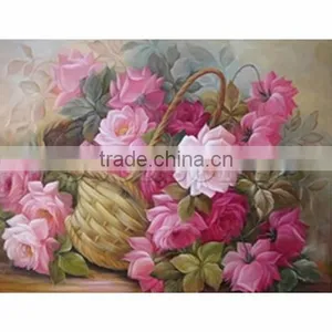 Cotton Embroidery DIY Kit Diamond Painting Rhinestone Pink Flower Basket Pattern 45cm x 35cm 1Set thumbnail-1
