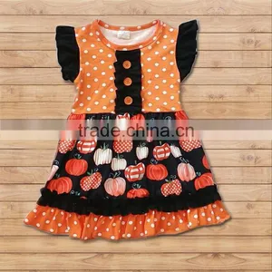 CH00265YIWU BOYA Cotton Milk Silk Dress Cotton Orange Pumkin Dress Prints Fabric Pattern Kids Clothes Wearing Boutique Dresses thumbnail-1