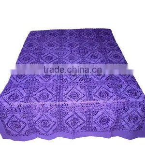 Beautiful Purple Color Heavy Embroidered Mirror Work Bedroom Decor Coverlet Bedspread Bedding Throw thumbnail-1