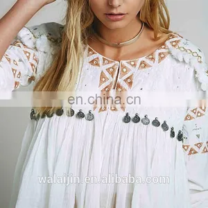 High Quality White Embroidery Tops for Lady,fashion Babydoll Blouse Designs thumbnail-5