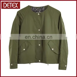 Factory OEM Green Lightweight Ladies Bomer Jacket In Printed Lining thumbnail-1