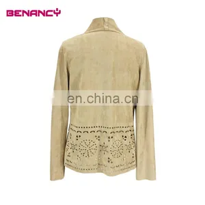 Laser Cut Suede Women Cardigan Office Wear thumbnail-3