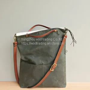 Waxed Canvas Tote Bag With Leather Strap thumbnail-1