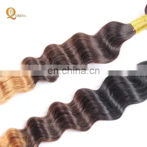 Three Tone Ombre Color Deep Wave Brazilian Virgin Human Hair Weft Ombre Bundles thumbnail-2