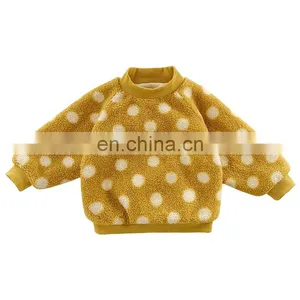 6344 Hot Selling New Arrival Cute White Dot Crew Neck Plus Velvet Kids Girls Sweater thumbnail-1