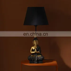 Chinese Classical Figure Statue Decoration Luxury Gold Resin Base Buddha Shape Modern Cheap Desk Lamps for Church thumbnail-1