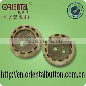 2 Holes Wooden Button With Engraved Line and Rim for Shirt,natural Series thumbnail-1