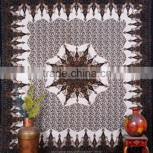 Indian Tapestry Cotton Dark Brown Floral Print Vintage Wall Hanging Tapestries Throw Mandala Print Bedsheet thumbnail-1