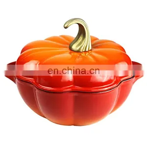 Cast Iron Blue Enamel 24cm Kitchenware Pumpkin Shaped Pot Soup Pot thumbnail-3